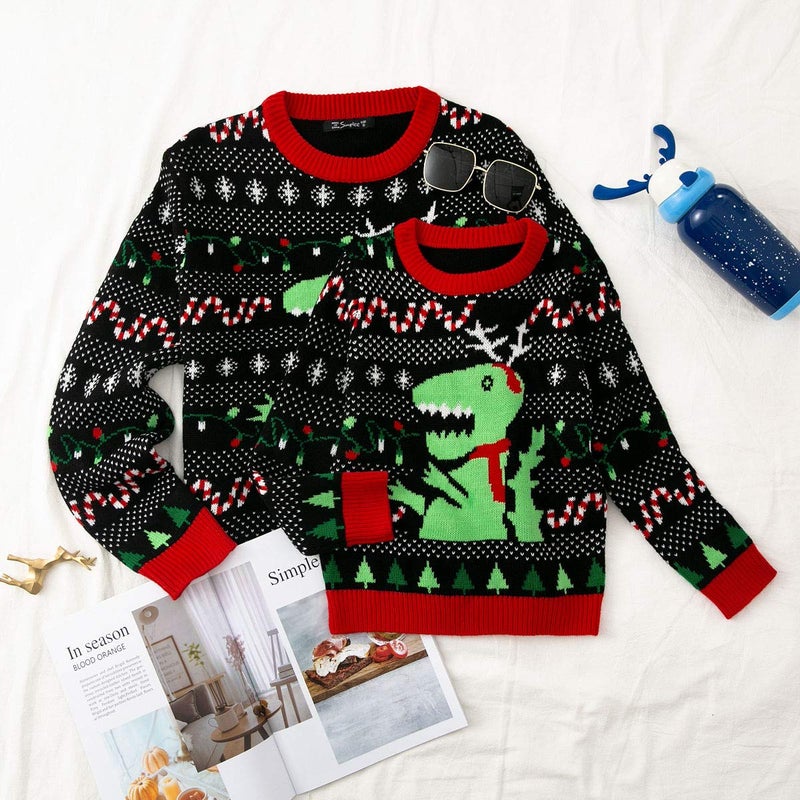 Simplee kids Ugly Christmas Sweater Family Matching Outfits for Women Holiday Party Knitted Pullover Large - Image 3